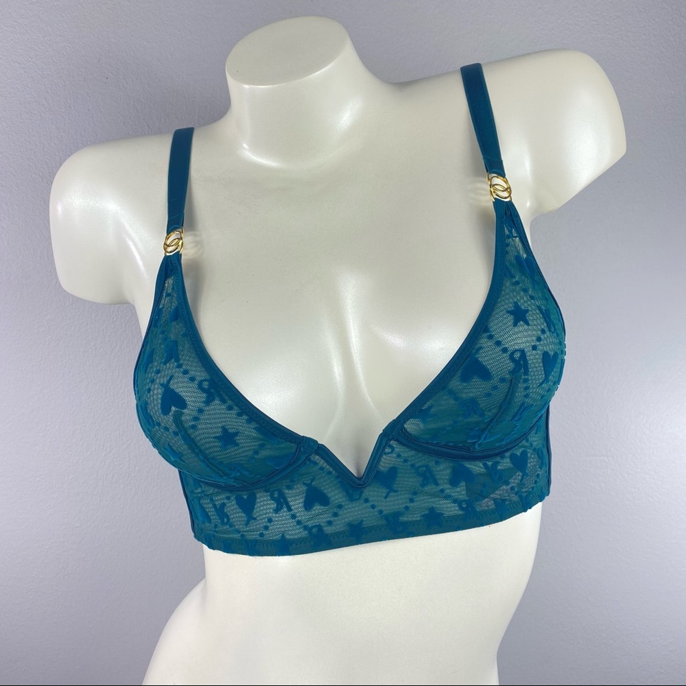 Green Ringmaster Bra and Thong Set Velvet/Mesh XS - Picture 3 of 8